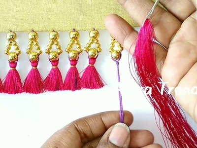 Shinning Gold Bead Saree Kuchu Tutorial DIY Silkthread Saree Kuchu Tassel