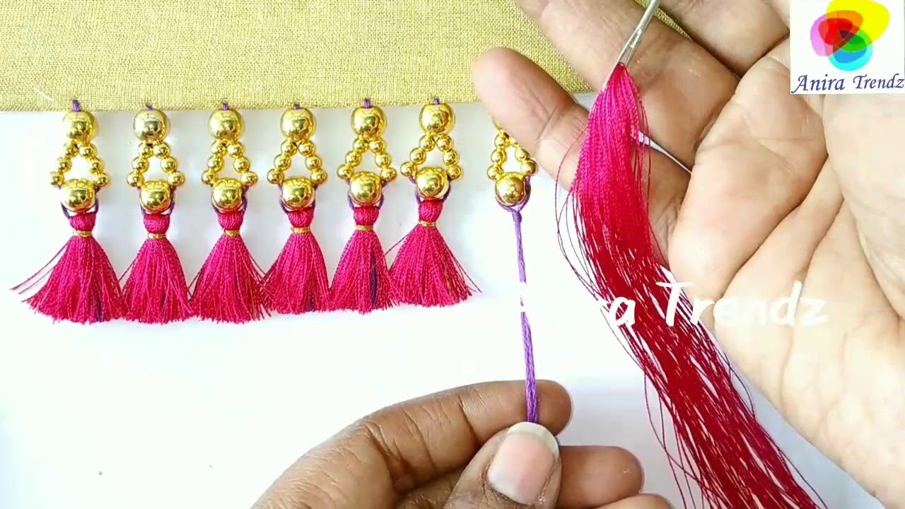 Shinning Gold Bead Saree Kuchu Tutorial DIY Silkthread Saree Kuchu Tassel