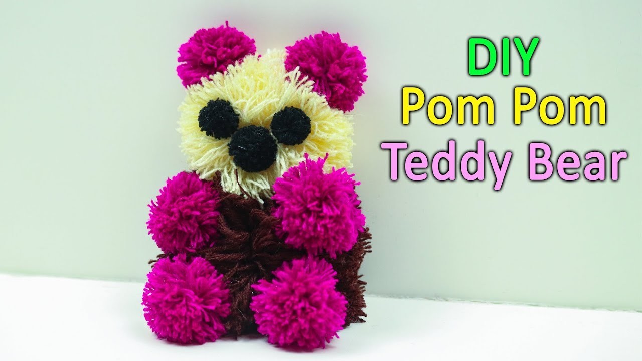 DIY pom pom teddy bear for Valentine`s gift|How to make yarn pom pom Teddy Bear