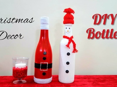Easy Christmas Wine Bottle decor | How to make Decorative Wine Bottles for Christmas | holiday Craft