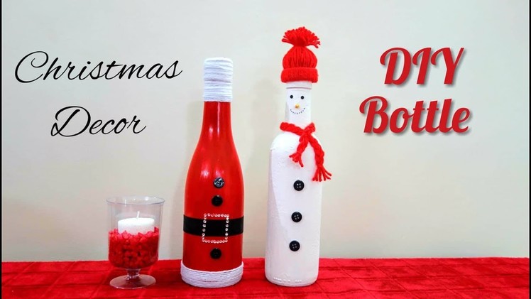 Easy Christmas Wine Bottle decor | How to make Decorative Wine Bottles for Christmas | holiday Craft