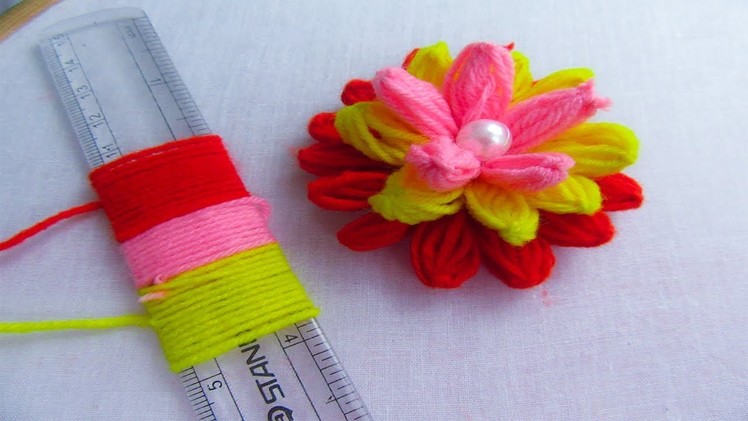 Hand Embroidery Amazing Trick# Easy Woolen Flower Trick# Easy Sewing Hack with Scale