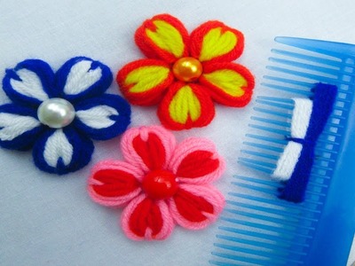 Hand Embroidery, Double Color Flower Tricks, Flower Tricks with Hair Comb, Crafts & Embroidery