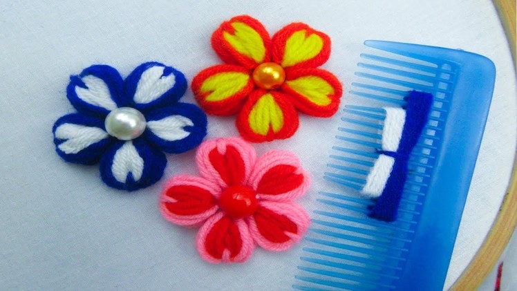 Hand Embroidery, Double Color Flower Tricks, Flower Tricks with Hair Comb, Crafts & Embroidery