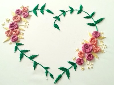 Hand embroidery heart shape design | hand embroidery woven wheel rose stitches | embroidery design