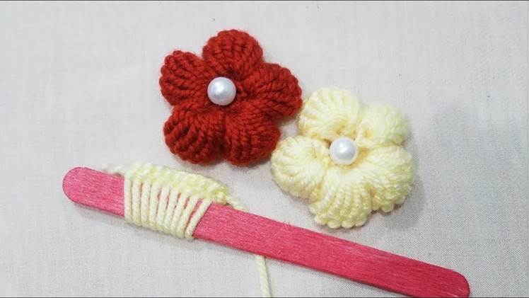 Hand Embroidery:Making Unique Puff Flower With Ice cream Stick.Amazing New Trick#Sewing Hack Part12