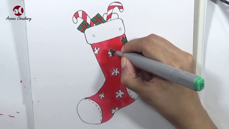 How to draw and paint Christmas socks | Christmas Art Tutorial