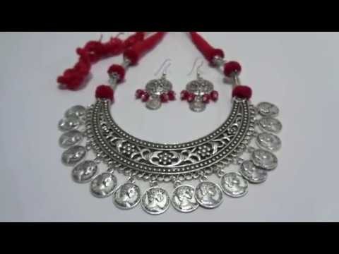 How to Make Cotton Thread German Silver Coin Necklace. DIY Necklace Making. Christmas Special