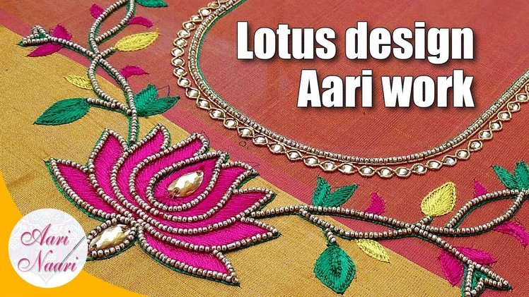 Lotus Design aari work on blouse | maggam work lotus design on blouse | hand embroidery work