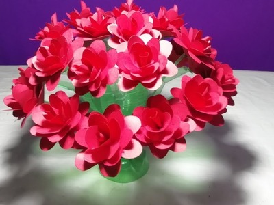 Make Beautiful Rose flower | How to make Wonderful Rose flower from plastic bottle - Beautiful vase