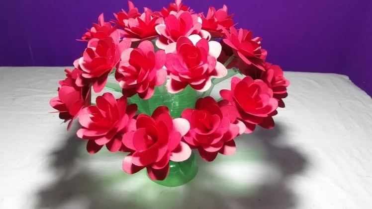 Make Beautiful Rose flower | How to make Wonderful Rose flower from plastic bottle - Beautiful vase