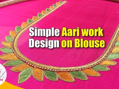 Very simple neck design aari work | simple aari work designs for beginners | simple maggam work