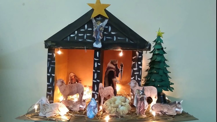 Christmas Crib Making And Decorations | How To Make Christmas Crib | Nativity Scene Set Up
