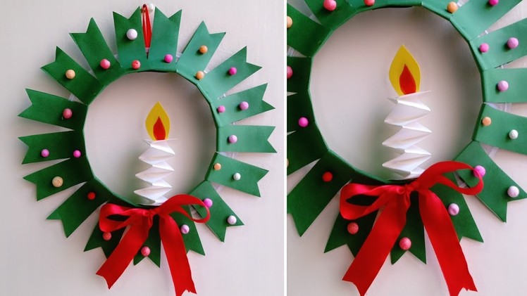 Christmas Wreath.Paper Christmas Wreath Idea.Christmas Decoration Ideas.How to make Christmas Wreath