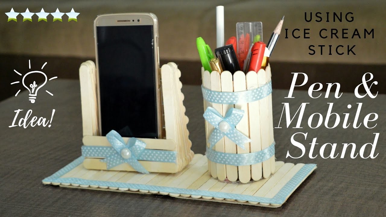 DIY How to Make Pen Stand & Mobile Phone Holder with Ice Cream Sticks