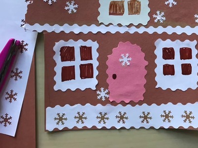 How to create a gingerbread house. Art lesson for kids.