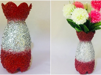 How to make flower vase at home with plastic bottle and rice