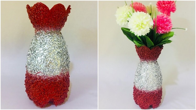 How to make flower vase at home with plastic bottle and rice