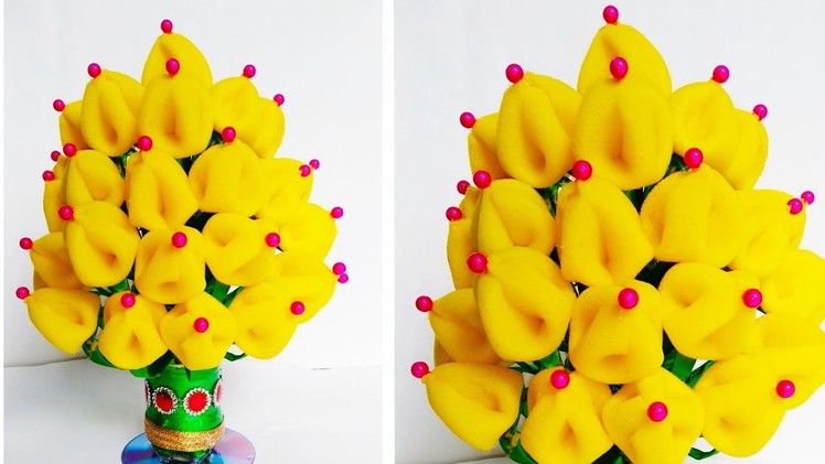 How To Make Flower Vase With Foam Sheet.New Design Foam Guldasta.BEST use of ribbin and CD