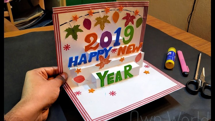 New year greeting card|| How to make 3d greeting card for New year||Paper greeting card