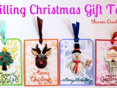 Quilling Christmas Gift Tags. How to make Gift Tags. How to write Merry Christmas in 4 styles