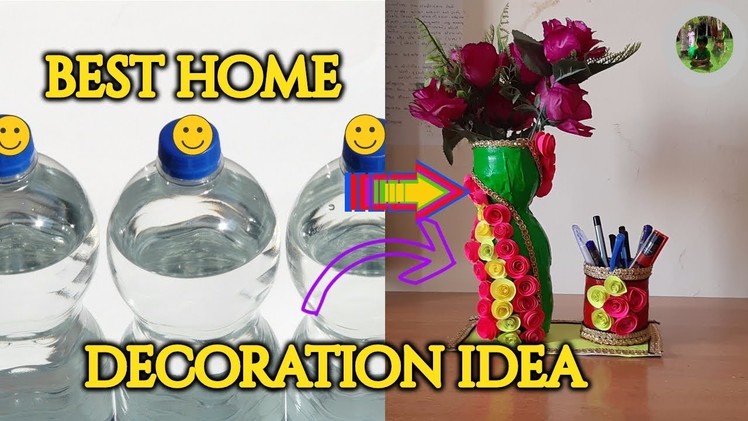 How to make flower pot and pen holder from old bottle  [recycle]-|Hindi|