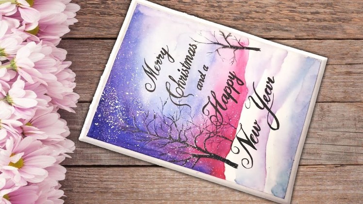 How to make Merry Christmas and new year 2019 greetings  card | watercolour