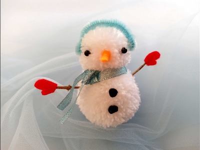 How to make snowman pom pom - cara membuat boneka pom pom snowman dari benang wool