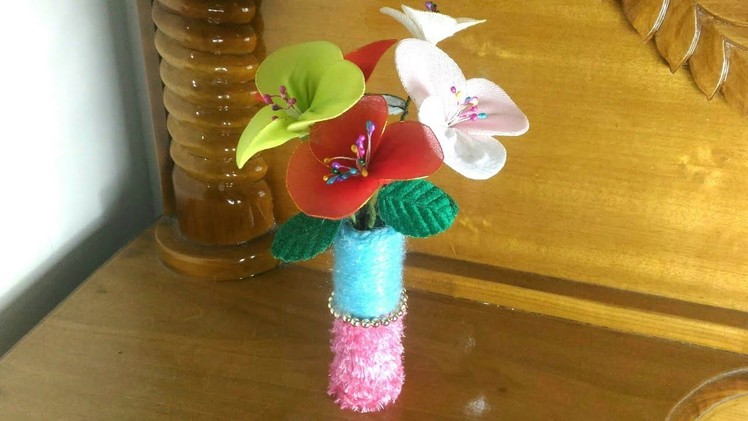 How to make stocking flower.flower vase making