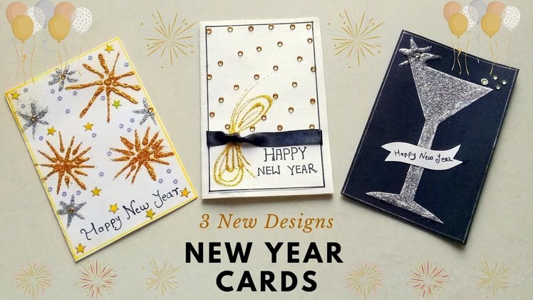 3 Easy New Year Greeting Cards | How to Make Beautiful New Year Cards | DIY New Year Cards