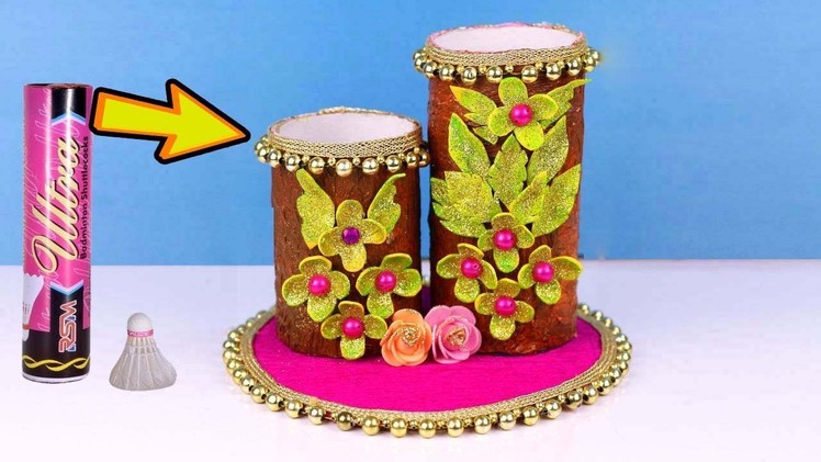 Best Out of Waste Crafts Idea of Badminton Feather Box | DIY Organizer.Flower Vase Make at Home