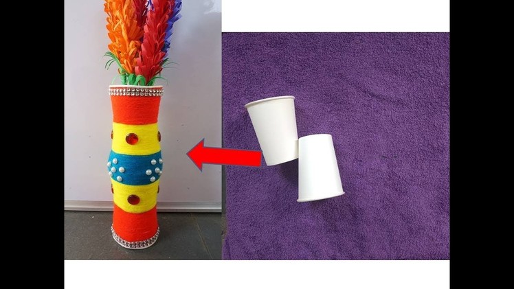 Disposable Glass and Wool Room Decor Idea | DIY Flower pot from disposal Glass | Best out of waste