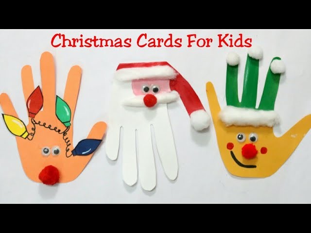 Diy Christmas Cards For Kids.Making Easy Hand print Card.Kids Christmas Craft Ideas