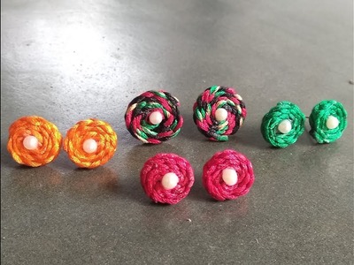 DIY silk thread tops earrings making handmade jewellery handcraft new design earrings