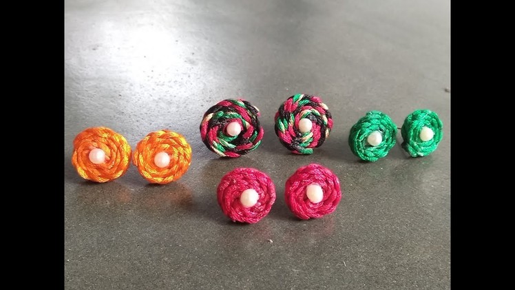 DIY silk thread tops earrings making handmade jewellery handcraft new design earrings