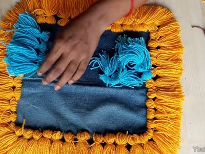 Diy Easy Door Mat Out Of Old Jeans And Woolen Diy Awesome Door