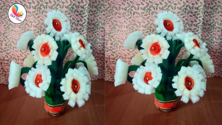Guldasta making 2018.DIY.New design foam guldasta.woolen.waste plastic bottle flower pot.vase