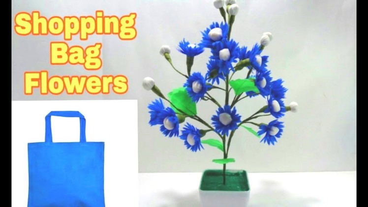 How to Make Blue Shopping Bag Flowers.DIY Shopping bag flower.Making flower bunches.DIY Flowers