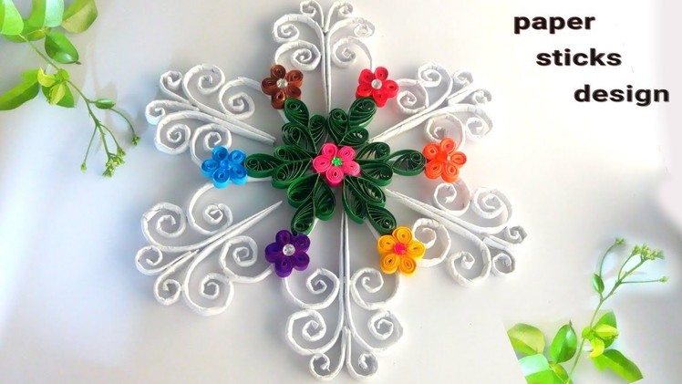 Rangoli design with paper sticks || sankranti wall decoration crafts | paper stick new design 2019