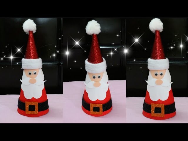 Santa Claus.Making Santa Claus from Paper Cone.Christmas Home Decor Ideas.Christmas Craft for Kids