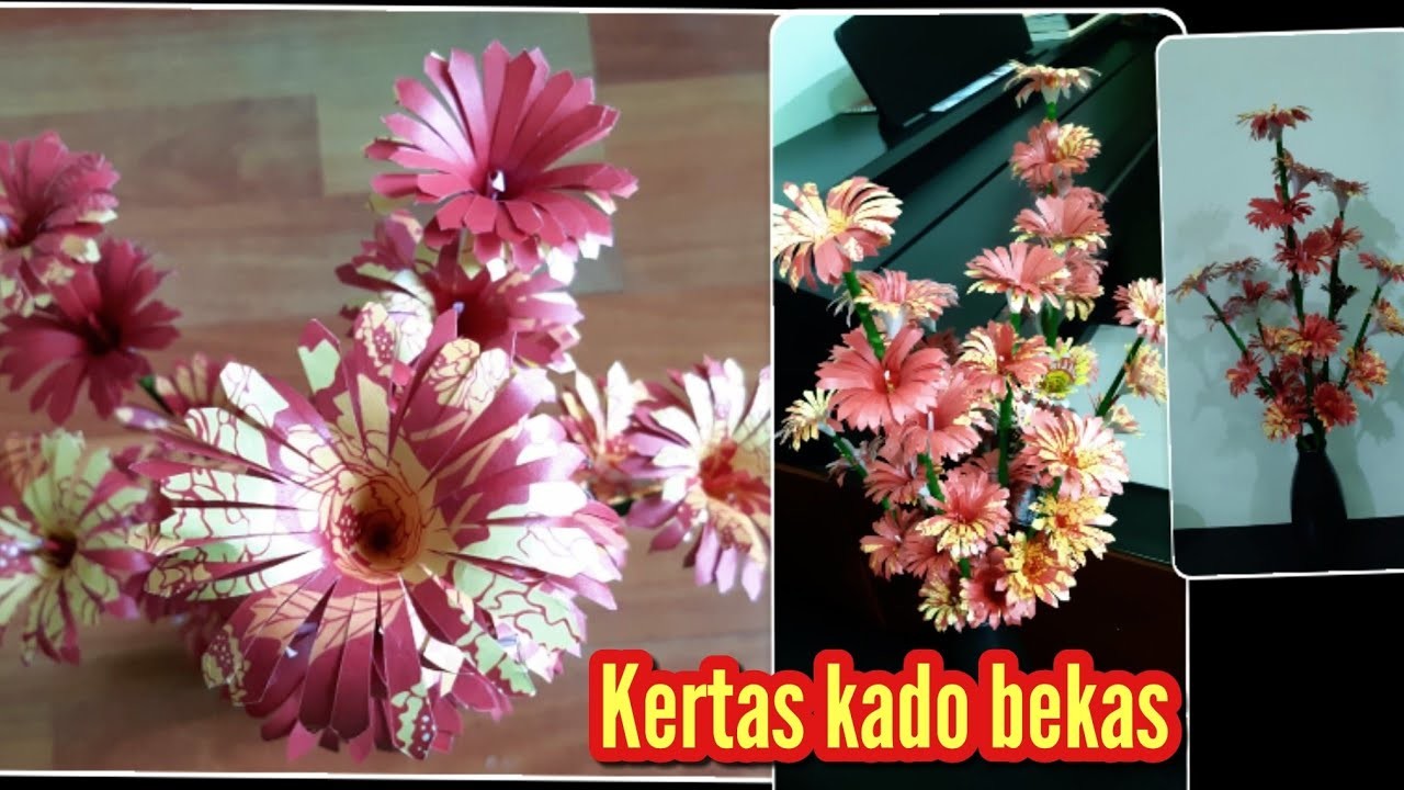  Cara membuat bunga dari kertas kado  bekas DIY craft 