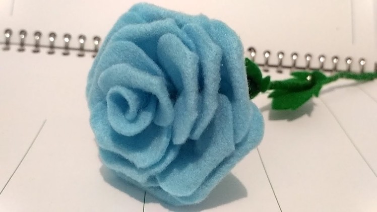 DIY || Cara Mudah Membuat Bunga Mawar Biru Dari Kain Flanel || How To Make easy a felt rose