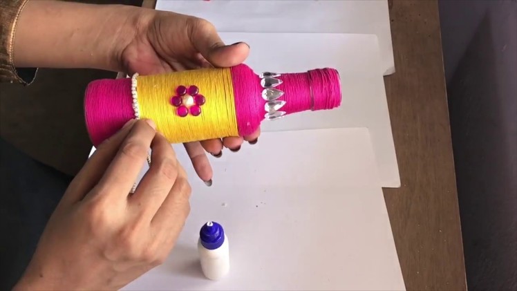 Glass bottle decorate with thread | happy crafting | chota crafts | DIY | simple gift ideas
