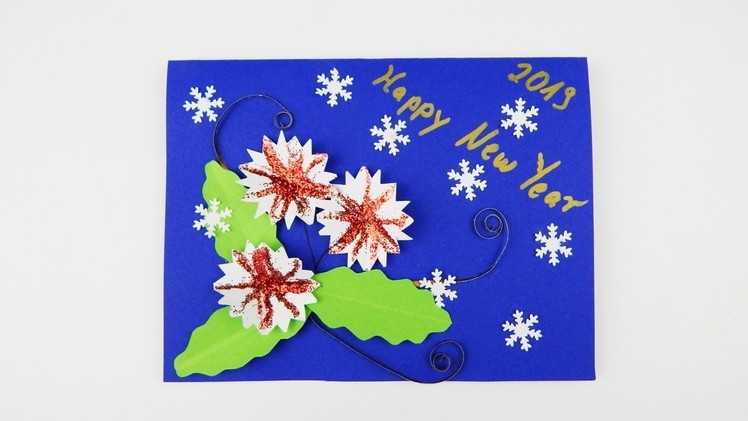 Happy New Year Greeting card with flowers DIY Scrapbooking Karte mit Blumen Neujahr