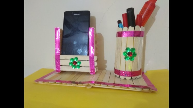 WOW | DIY | Pen And Stand And Mobile Phone Holder With Ice Cream Sticks