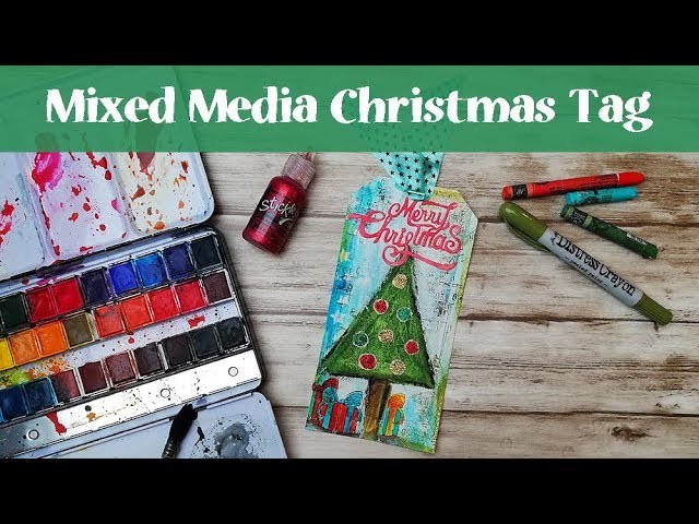 Christmas Mixed Media Tag with Distress Crayons and Pitt Pens