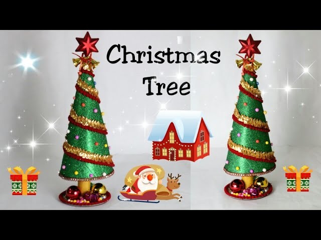 Christmas Tree from Glitter Foam Sheet.Christmas Tree Making.Christmas tree decoration for kids.diy