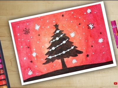 Christmas Tree with Oil Pastels Step by Step