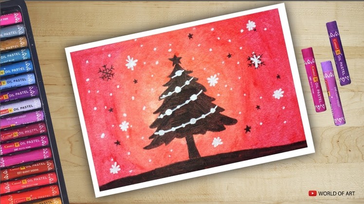 Christmas Tree with Oil Pastels Step by Step