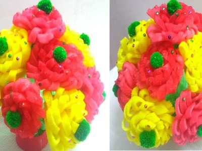 DIY.Guldasta.Guldasta Banane ki Vidhi.New Design Foam Flower POT.Waste Plastic Bottle Ka Guldasta